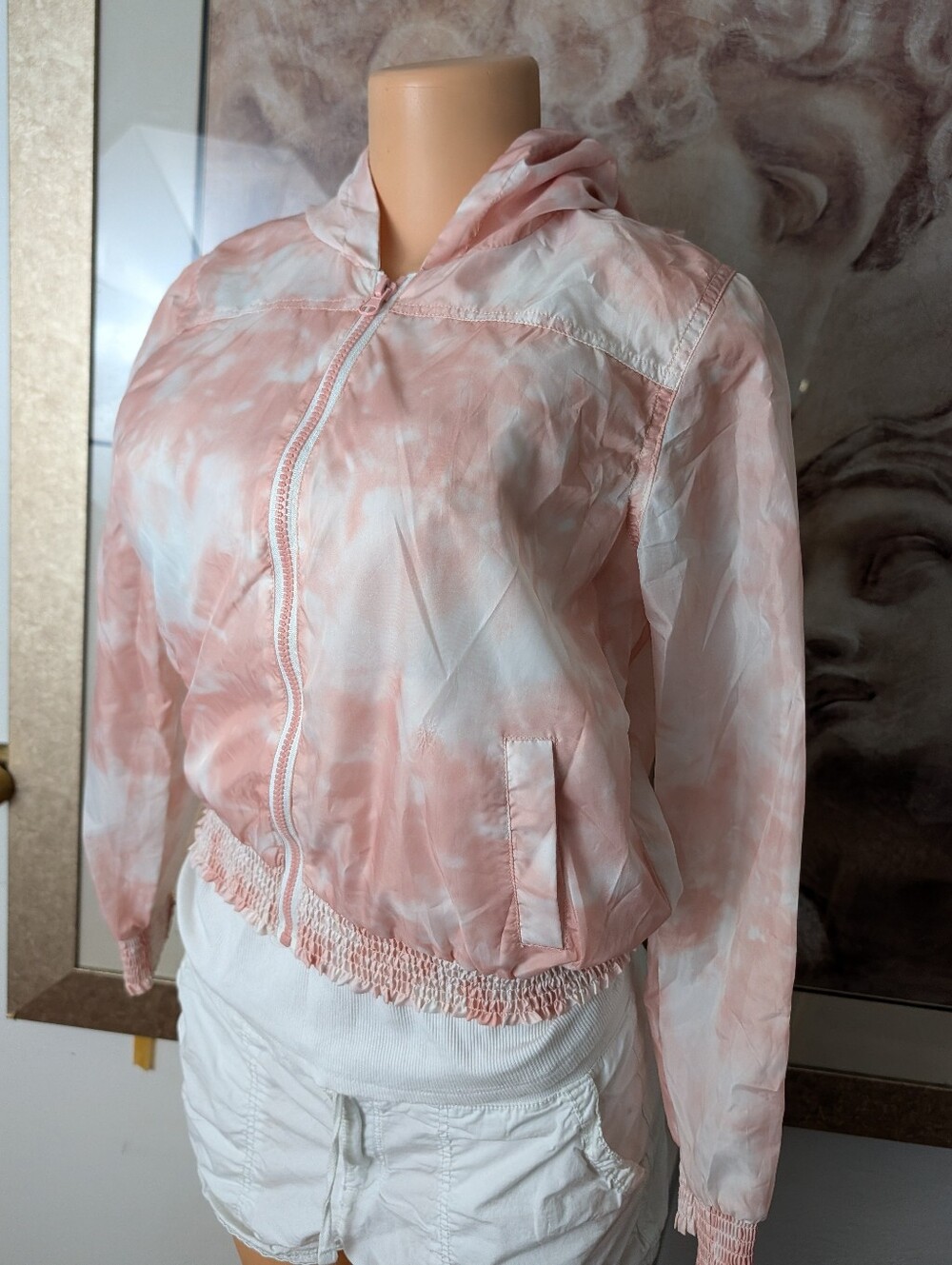 Jou Jou pink and white tie-dye cropped windbreaker jacket Size XL